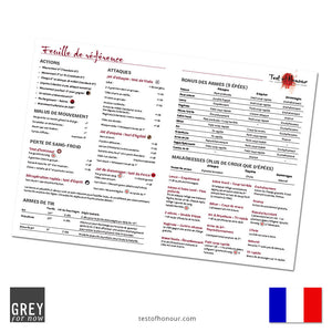 Test of Honour Quick Reference Sheet - French